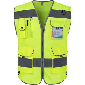 Safety Vest for Men Women 9 Pockets High Visibility Vest for Safety, Reflective Work Vest with Reflective Strips, Meets ANSI/ISEA Standards, (Yellow, Large)