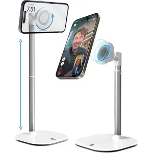 Adjustable MagSafe Alloy MagStand, TRAIL RECKONING Mobile Phone Holder Accessories for Desk & Video Recording, Small Tripod Compatible with iPhone 17 Pro Max, 16/15/14/13/12 (White),summervibes