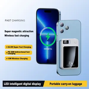 SIFOX Ultra-thin Magnetic Wireless Charging Battery 22.5W Ultra-fast Charging + 15W Type-C + USB Dual Output LED Digital Display 5000mAh Portable Power Bank, External Battery Pack for iPhone and Android Devices Travel Battery Pack