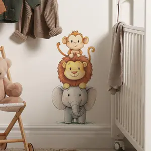 Monkey Lion Animal Stacking Wall Stickers for Home Decor, Wall Decal, Cute Bedroom and Entryway Decoration, Fun Kids Room Wall Art