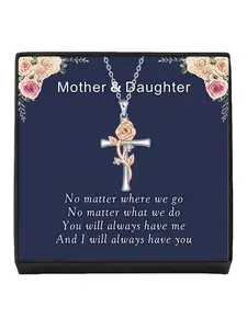 Blazing Rose Vow · Silver Rose Premium and stylish rose & cross necklace, elegant and fashionable.Comes with a card for mom or daughter.Perfect mysterious gift for festivals, great gift for daughter and ideal for Mother's Day.