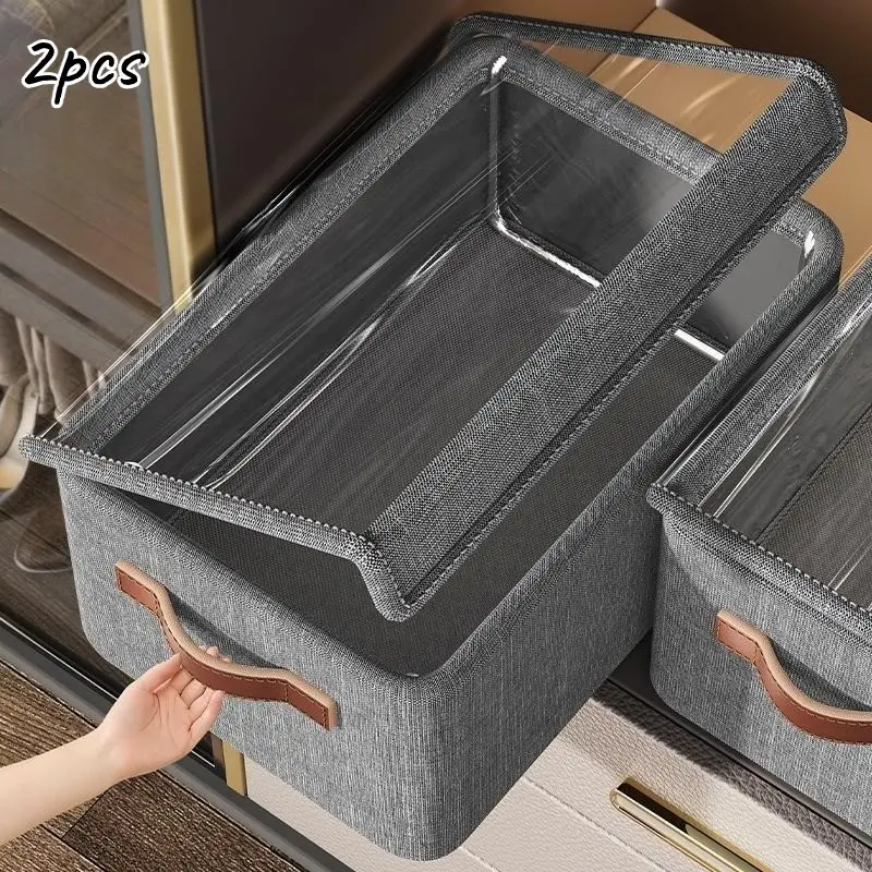 2 Pack Dust-proof Clothing Storage Box 47cmx28cmx20cm, with Transparent Cover, Clear Storage Box, Dustproof Storage Boxes, Reinforced Handle, Suitable for Storage of Clothes, Blankets, Toys, Wardrobes and Dormitories (Gray)