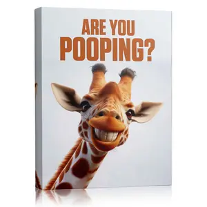 Funny Smiling Giraffe Are You Pooping? Canvas Wall Art, Humorous Bathroom Decor, Cute Giraffe Quote Print, Unique Washroom Decoration Gift for Kids & Animal Lovers