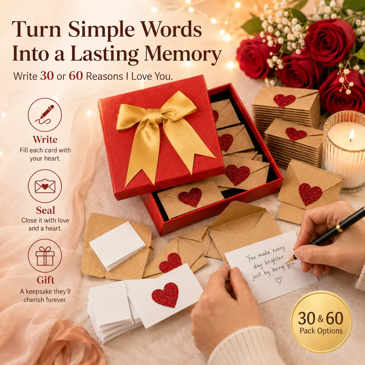 DIY Love Notes Box with Mini Blank Cards & Envelopes - Sentimental Boyfriend Gifts for Valentine’s Day Anniversary - Indoor Leisure Craft Kit