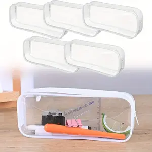 5pcs Clear PVC Zipper Pen Pencil Case, Big Capacity Travel Toiletry Bag, for Office Stationery and Travel Storage, Baskets, Bins & Containers for Home Organization