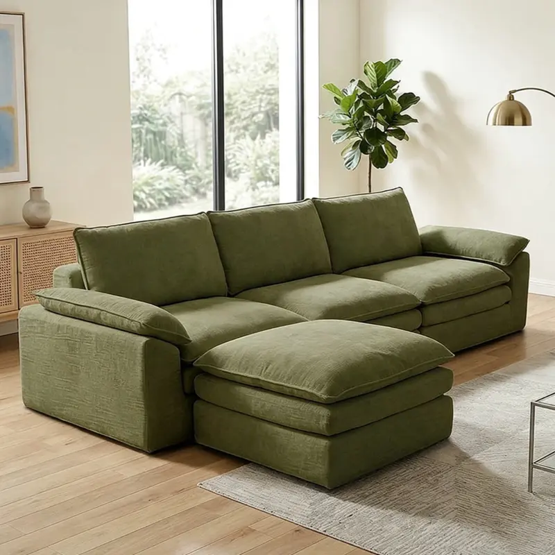 L Shaped Modular Sectional Cloud Couch Convertible W/ Movable Ottoman Floor Sofa