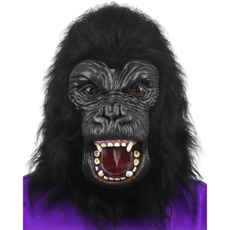 Adult Black Open-Mouth Latex Gorilla Mask - Novelty Monkey Head Mask for Halloween, Masquerade Fancy Ball, Party Supplies Accessories