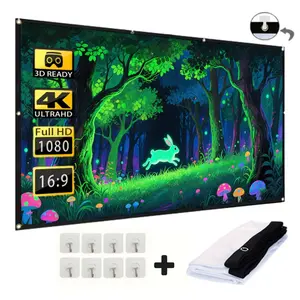 HD Portable Projector Screen, 4K Lightproof Foldable, Washable, Anti-Crease, Double Sided, Portable Movie Screen for Home Theater Party Office Classroom Outdoor Indoor, Movie Projection Screen with 8 Pcs Wall Hook