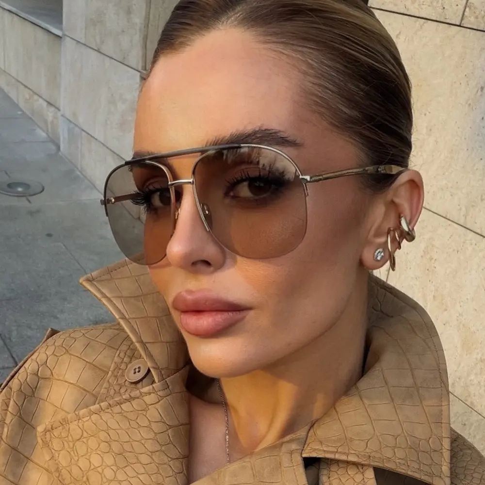 Oversized Aviator Sunglasses for Women | UV400 Gradient Lens Metal Frame Fashion Square Shades | Luxury Vintage Designer Eyewear