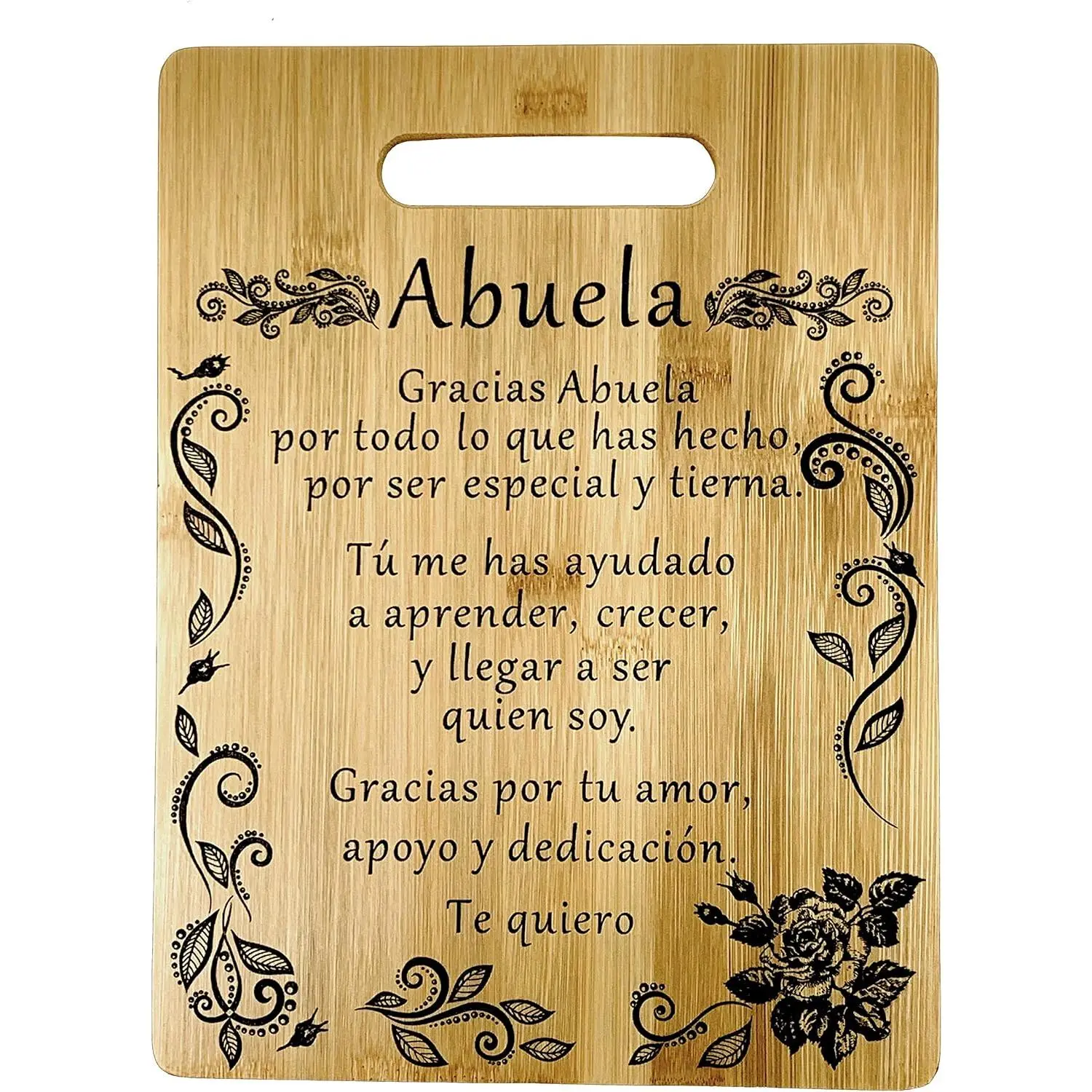 Gift for Grandma in Spanish-Engraved bamboo cutting board 9"x12" - Abuelita Gift for Birthday, Christmas, Mother's Day