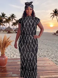 Women's Elegant Striped Pattern Ruched Slim Fit Long Dress Robe Shawl + Long Silk Scarf, Beach Sun Protection, All Seasons