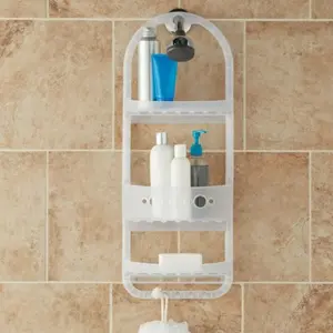 Large Over the Shower Caddy with 2 Shelves and 1 Deep Basket - Heavy Duty Plastic - Frosty Finish - Organiser, Racks Hanging