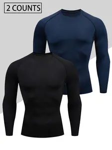 Men's High Elastic Fitness Running Compression Shirts, Breathable Sweat-Wicking Long Sleeve Tops, Outdoor Training Wear, Gym Tops, Workout Activewear