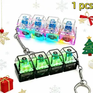 1PCS,Luminous Illuminated Keyboard Stress Relief Keychain, Four-In-One Pressure-Reduction Button, Relieve Stress Gift, Backpack Key Holder