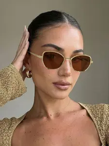 Women's Geometric Frame Vintage Sunglasses, Lightweight Durable Metal Frame, Perfect for Daily Outdoors Commuting