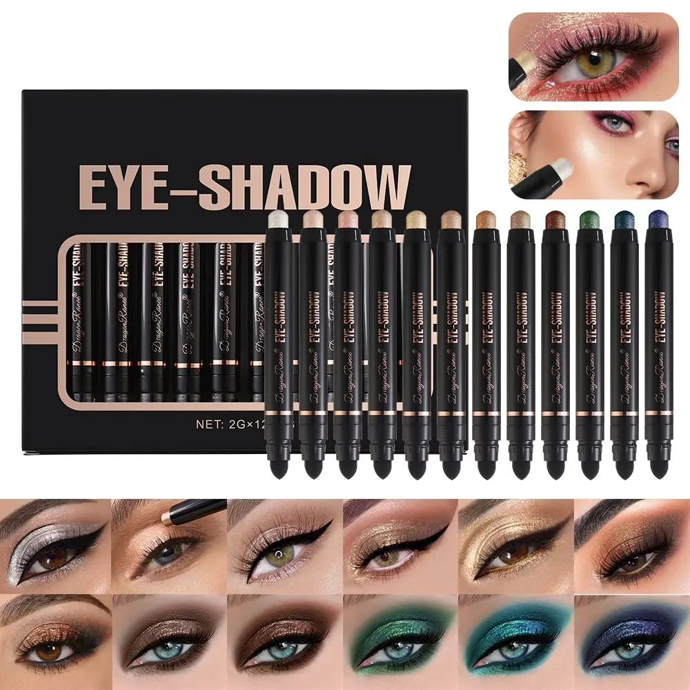 12 Piece Eyeshadow Stick Set, Waterproof Cream-to-Powder Cosmetic Crayons with Blenders, Long-Lasting Shimmer & Metallic Finish for Flawless Looks, Gift, Smooth, Silky, Smokey Eye, Waterproof Powder, Easy Eye Makeup, Friends