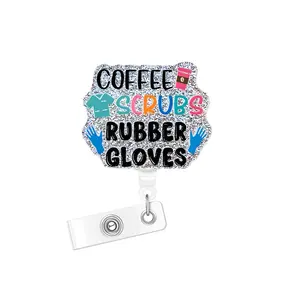 Cartoon Letter Pattern Badge Holder, 1/16pcs Funny Acrylic Retractable Badge Reel, Name Badge Holder Badge Buddy Nursing for Nurse Doctor Student Worker Volunteer Badge Reels Retractable