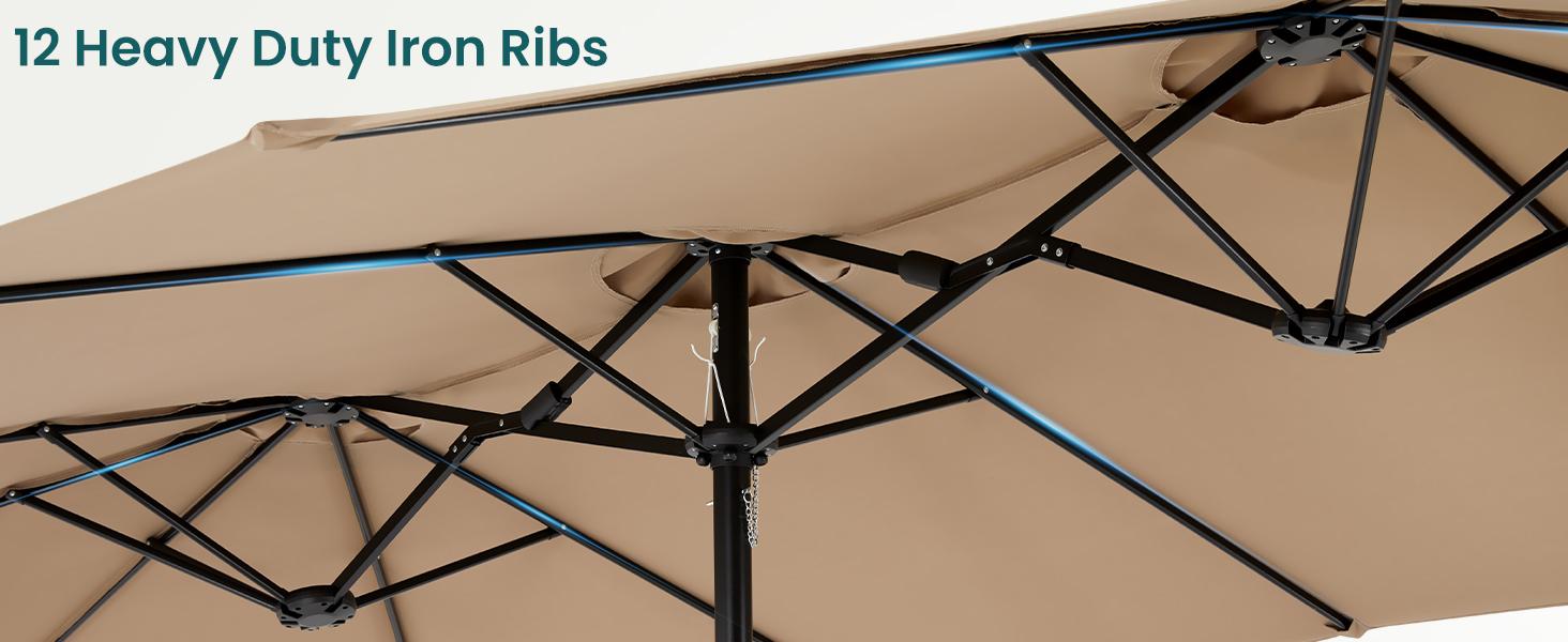 Large Patio Umbrellas with Base Included, Outdoor Double-Sided Rectangle Big Market Umbrella with Stand, Outside Umbrellas for Poolside Lawn Backyard.