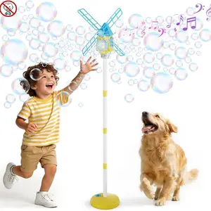 Automatic Windmill Bubble Machine, Adjustable Height, Colorful Lights, Music, Indoor Outdoor Use, Gift for Kids