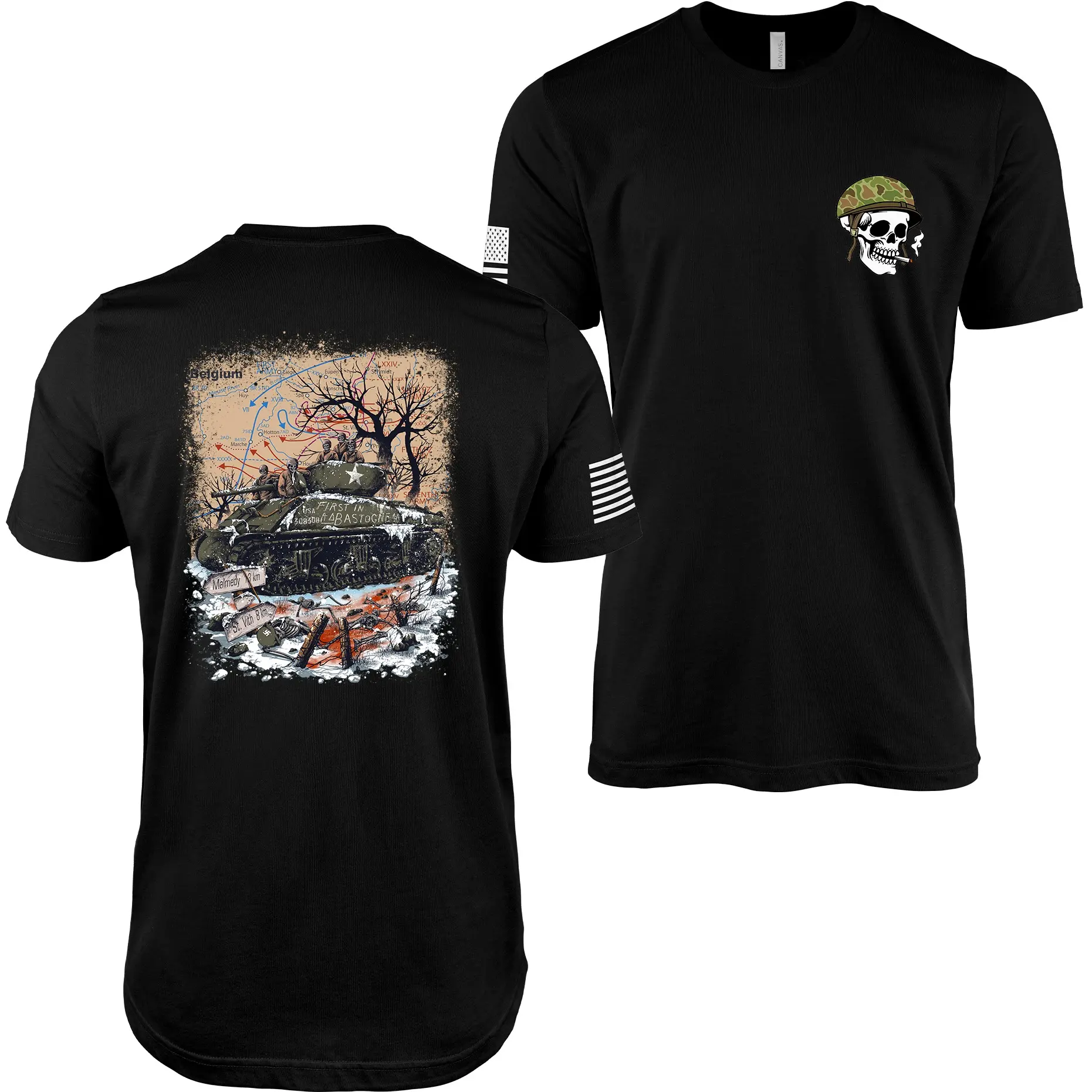 U.S. Army Battle of the Bulge WW2 Skull T-Shirt -  Tactically Acquired Menswear Cotton Crewneck Operator T-Shirt