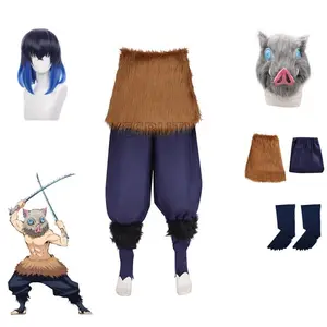 bilibili Demon Slayer Hashibira Inosuke Cosplay Costume Halloween Anime Carnival Fancy Pants Outfit Clothes Pig Silicone Mask