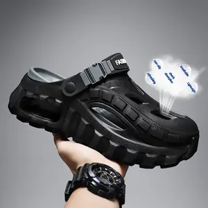 Men's Summer Slippers Outdoor Teenagers Thick Sole Height Increasing Driving Dual Use Closed Toe Cool Hollow Shoes
