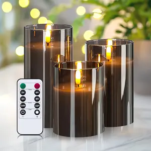 3 flameless candle lights, 8-mode remote control high-end gray electronic candles, battery powered (excluding batteries), birthday and wedding props