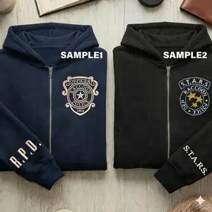 Resident Evil Zip-Up Jacket-Hoodie, RE1 Jill Embroidered, RE2 Leon Kennedy Embroidered, Cozy Gamer Gift