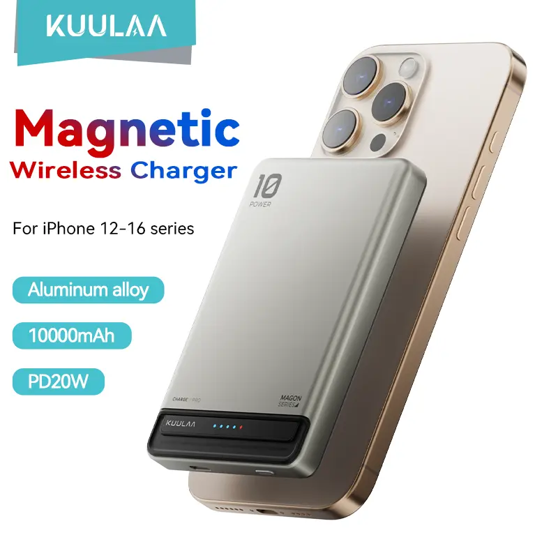 KUULAA 0.5in Ultra Slim 10000mAh Magnetic Power Bank, 15W Wireless + 20W PD, Compatible for iPhone 17/16/15/14 & Samsung S24/S23