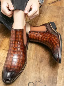 Men's Fashionable Crocodile Embossed Ankle Boots, Casual Comfortable Pointed Toe Boots for Daily Wear, Fashion Shoes for Party, Daily Clothing Decor, Footwear