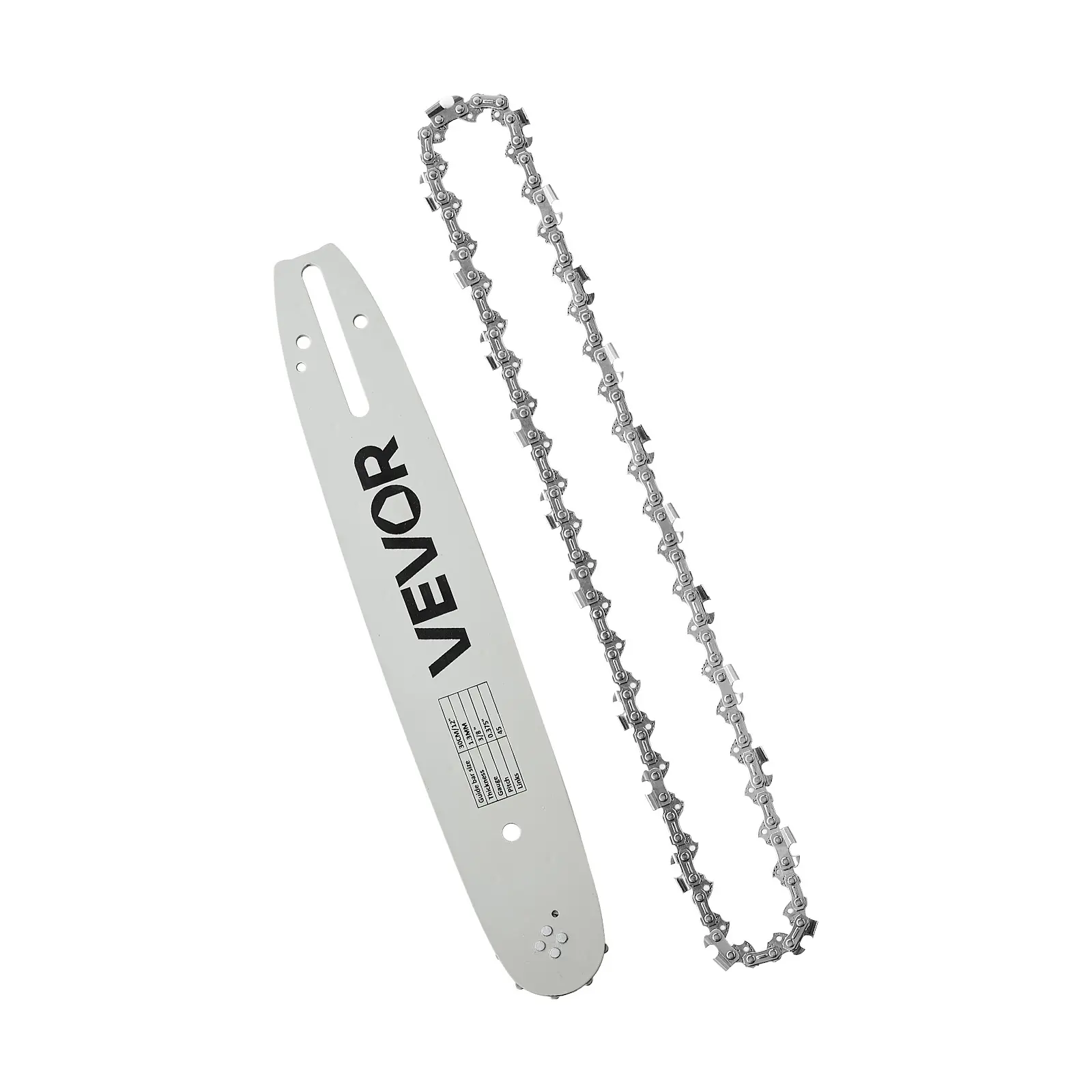 VEVOR 12 in Guide Bar & Chainsaw Chain Combo, 3/8 in Pitch, 3/8 in Gauge, 45 Drive Links, CN-25 Fit for VEVOR Gas Saws, Forged Steel Construction, Replacement with Sharp Cutter Teeth & Tie Straps