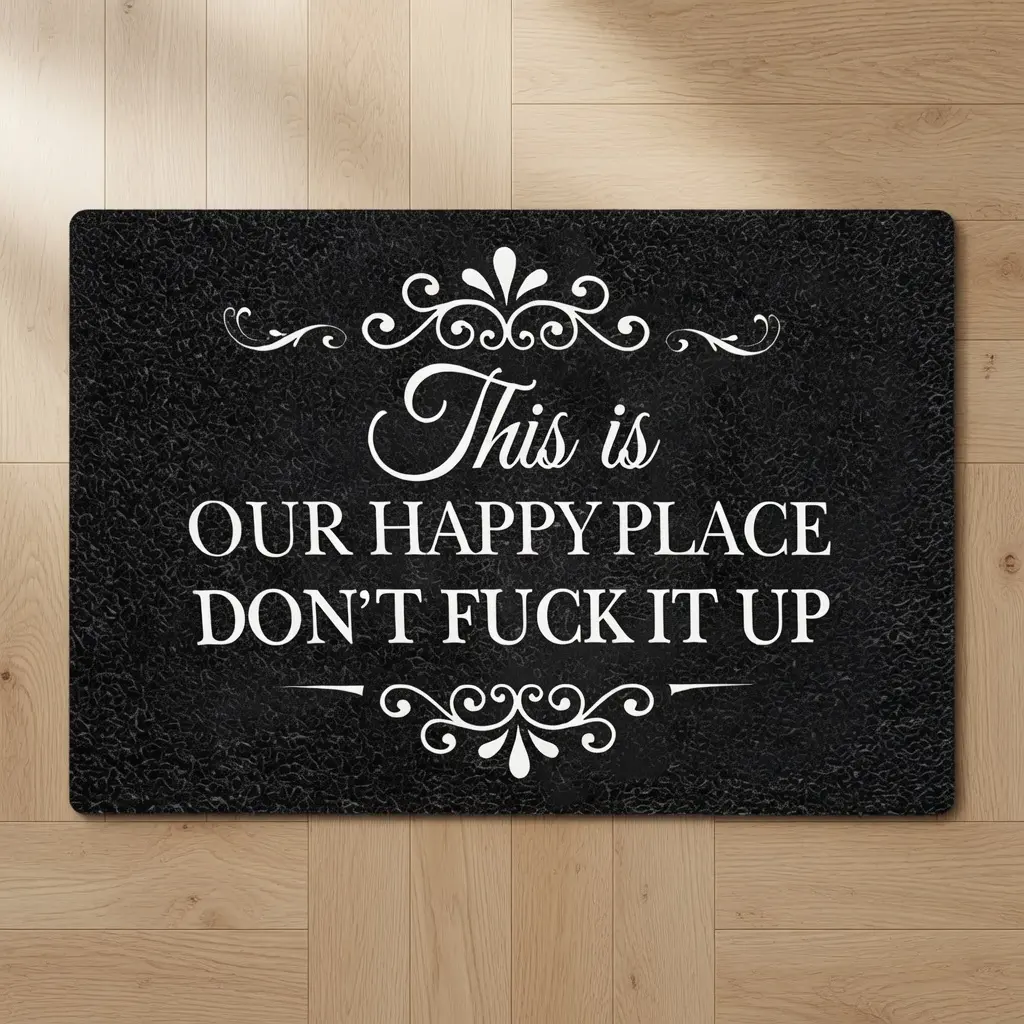 Personalized Happy Place Doormat - Retro Vintage Welcome Mat, Custom Lettering Front Door Rug, Wrinkle Resistant Outdoor Indoor Entryway Decor, Summer Home Must-Have
