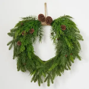 Evergreen Natural Touch Mixed Greenery & Pinecone Holiday Winter Front Door Christmas Wreath