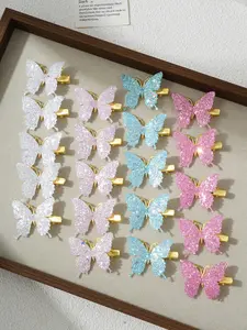 8pcs Mixed Color Glitter Butterfly Hair Clips, Cute Elegant Side Bang Clip, Suitable for Women Outing, Dating, Festival Wear