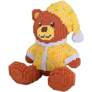 1327 Piece Creative Small Bead Sleepwear Bear Building Set, Home Handmade Relaxation, 3D Puzzle Party Game, Home Decor Gift Choice, Bear Building Blocks