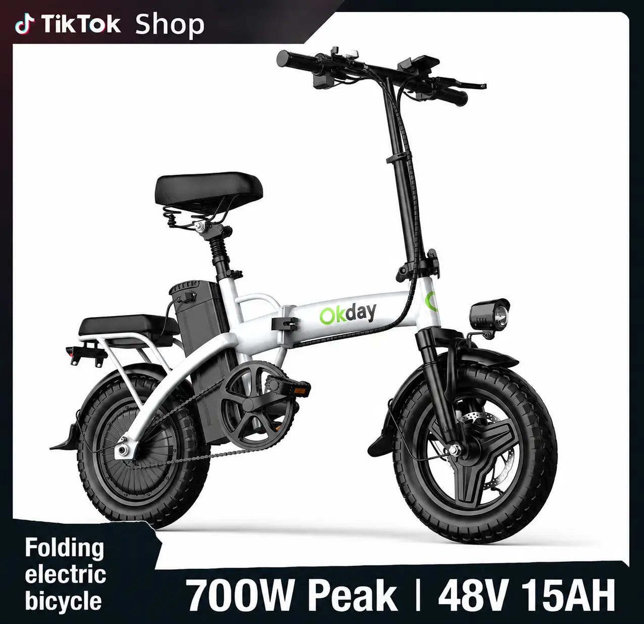 Okday K1 14-in Folding Electric Bike - Alloy Steel Frame, 330 lbs Load Capacity, 20 Mph Speed, 20-40 Mi Battery Range, Front Headlight, Disc Brakes, Sturdy City Commuting Cycling Equipment for Active Lifestyle dirt bike bicicleta electrica plegable