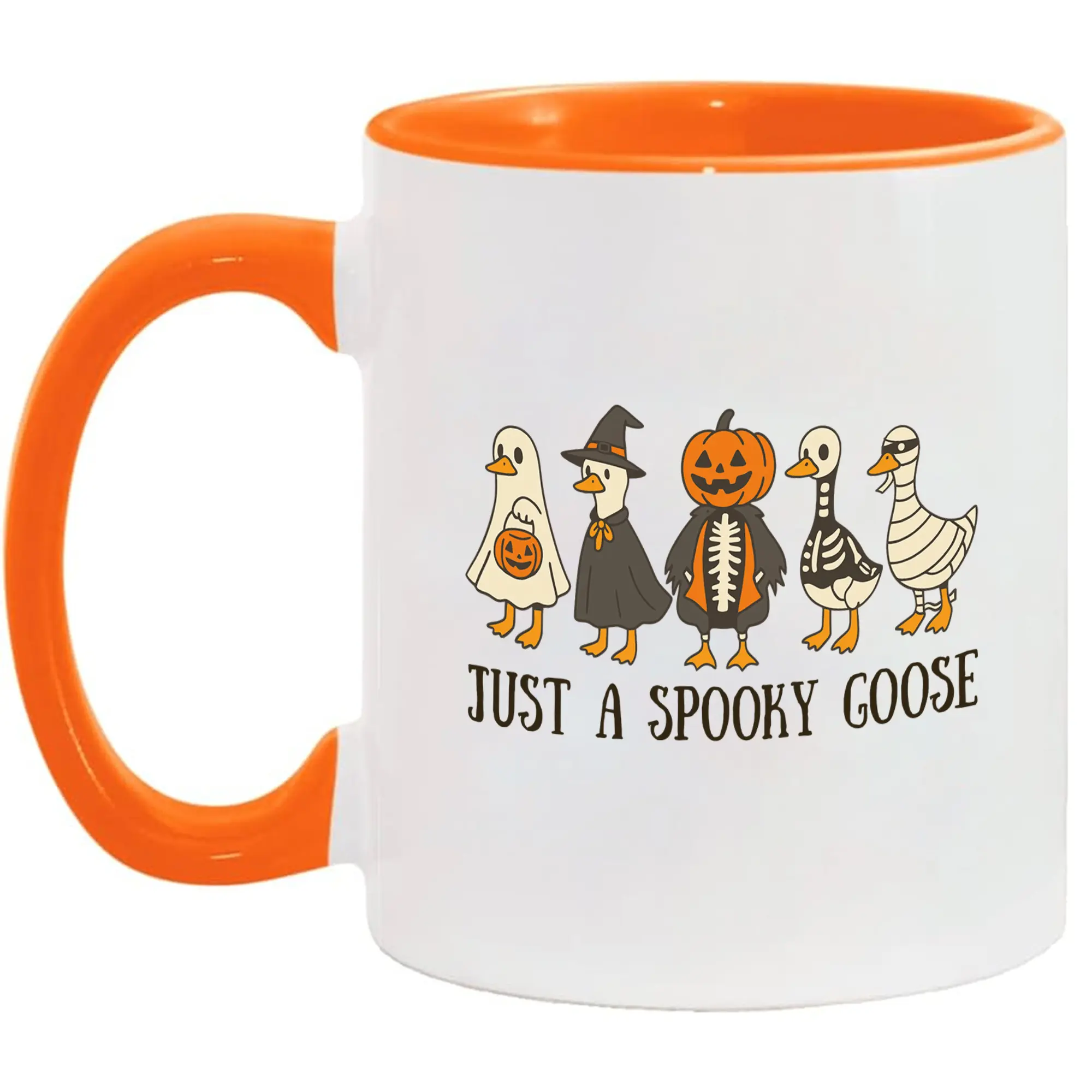 CupiCo Just A Spooky Goose Ceramic Mug, Funny Goose Halloween Coffee Mug, Cute Spooky Vibes Tea Cup, Goose in Halloween Costumes Mugs