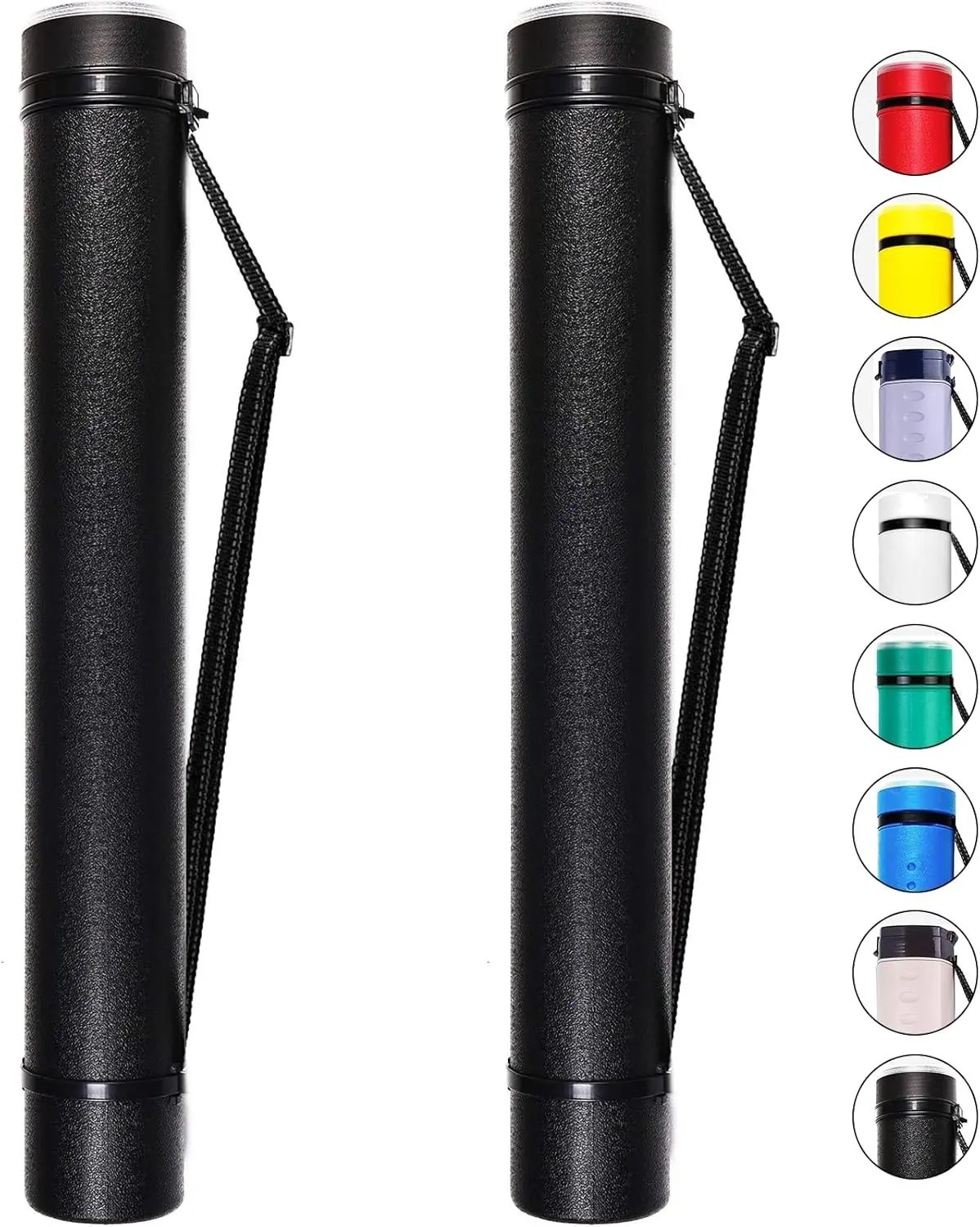 2-Pack Extendable Poster Tubes Expand from 24.5” to 40” with Shoulder Strap | Carry Documents, Blueprints, Drawings and Art | Black Portable Durable Round Storage Cases with Lids and Labels