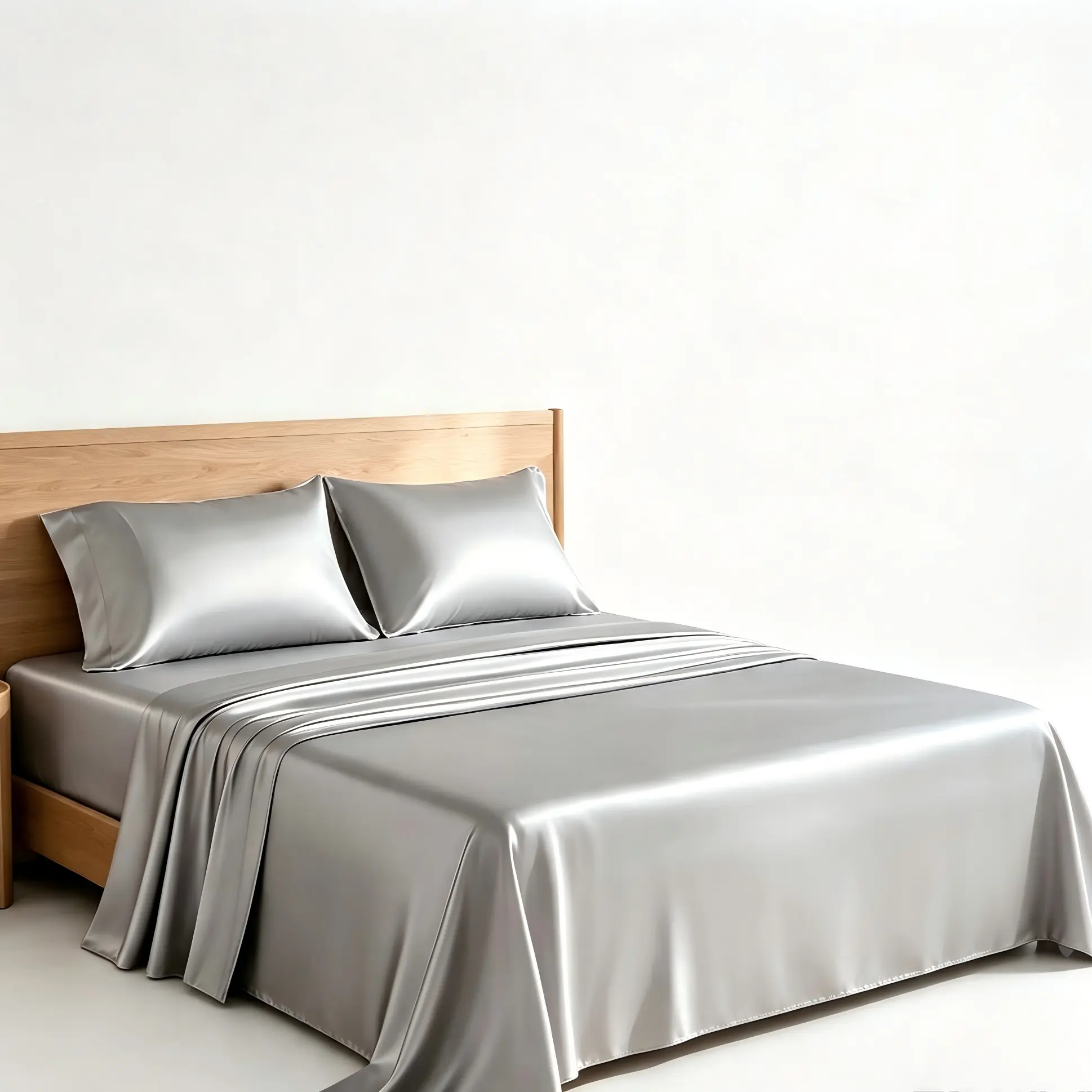 WVG Silky Satin Fitted Cooling Bed Set - Soft 3/4PCS Deep Pocket Sheets with Pillowcases, Fade-Shrink Resist Queen Size Summer Gift Satin Bed Sheets Back to School Dormitory Home Decor
