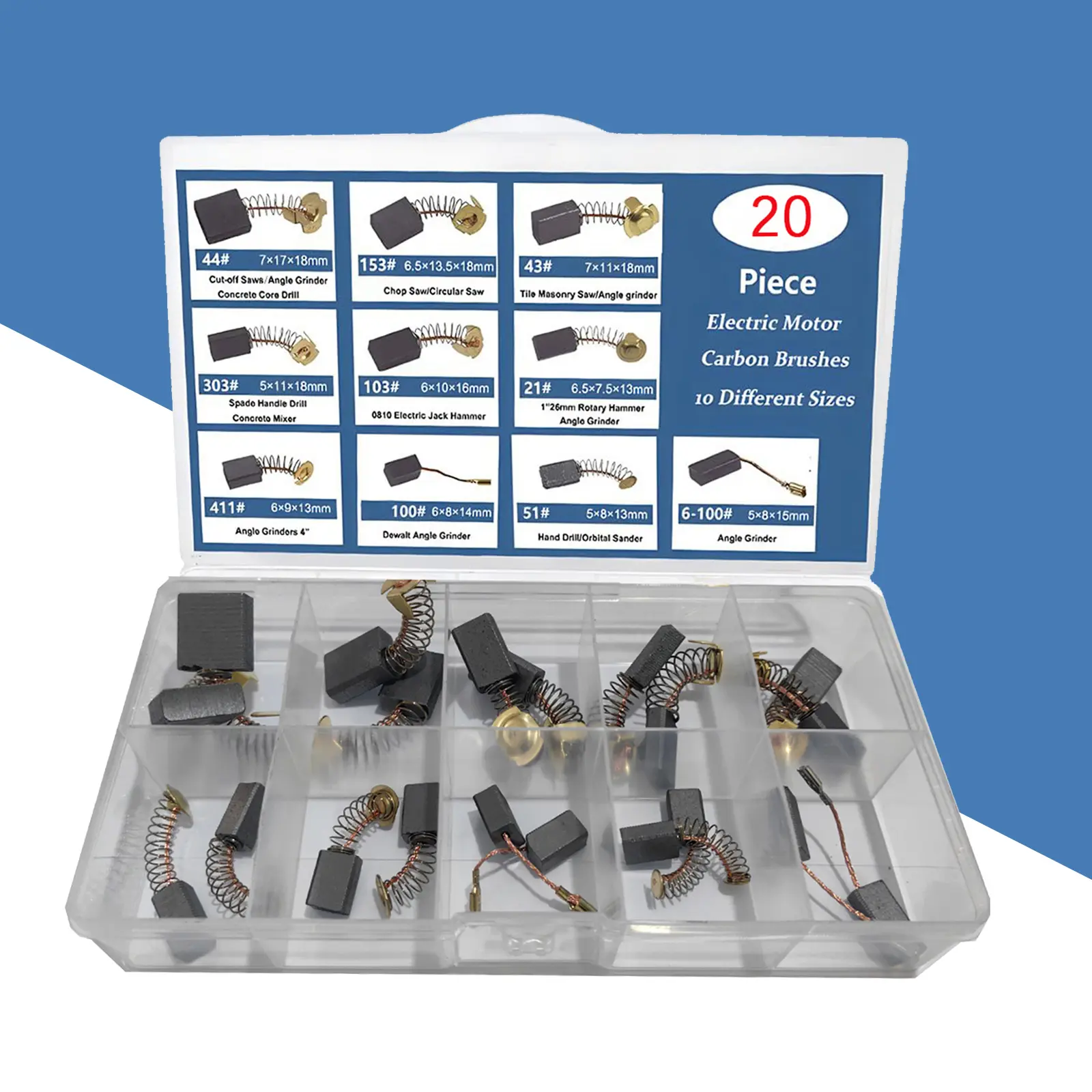 20Pcs 10 Sizes Carbon Brushes Replacement with a Storage Box