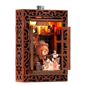 ETKVR RFM02 Little Bear Café Street Corner Mini House Fridge Magnet DIY Cute Handmade Puzzle Building Block Assembly Model Toy Self-Adhesive Magnetic