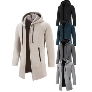 Men's Beige Fleece-Lined Hooded Jacket - Warm, Casual Zip-Up Sweatshirt with Pockets, Long Sleeves for Autumn & Winter - Perfect for Daily Wear & Outdoor Activities