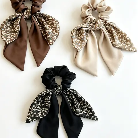 3pcs Women's Elegant Ditsy Floral Pattern Hair Tie Scrunchies, Cute Trendy Hair Tie, Fashionable for Daily Use, Cute Bowknot Design, Hair Band, Elastic Hair Accessory
