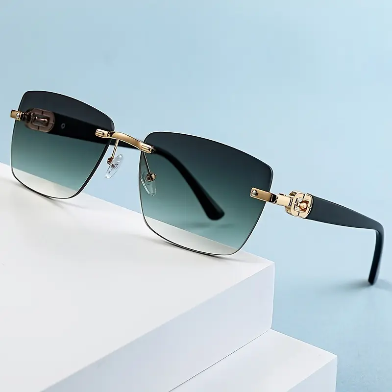Trendy Square Frame Rimless Sunglasses for Men & Women  Stylish Protection Eyewear with Clear Vision. Perfect for Outdoor Activities and Everyday Wear