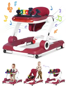 6-in-1 Baby Walker, Foldable Activity Walker with Adjustable Height & Speed, Music, Lights, Anti-Rollover, Toddler Push Walker, Baby Walker with Wheels for Boys & Girls 6-18 Months