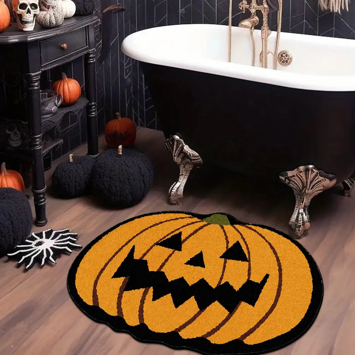 Halloween Pumpkin Carpet, Soft Non-Slip Washable Bath Mat, Machine Washable Rug, Non Slip Rugs, Creative Floor Mat Halloween Decoration Rug, Home Decorative Rug, Two Sizes Available, Home Decor, Indoor Floor Mat