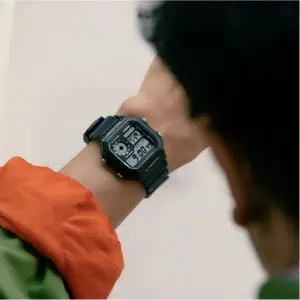 AE1200 World Time Digital Watch, Retro 80s Multi-Display Design, 48 City World Time, Digital World Map, 100M Water Resistant, 10-Year Battery, Stopwatch & 5 Alarms