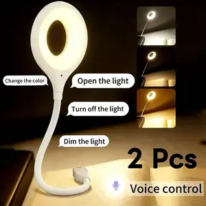 2pcs Smart Voice-Controlled Light, No Bluetooth Required, Three Lighting Modes, Five Brightness Levels, Light Dimmable, Plug-and-Play, Portable USB Light, Gooseneck LED Light, Hands-Free, Night Light, Ideal for Bedrooms, Reading