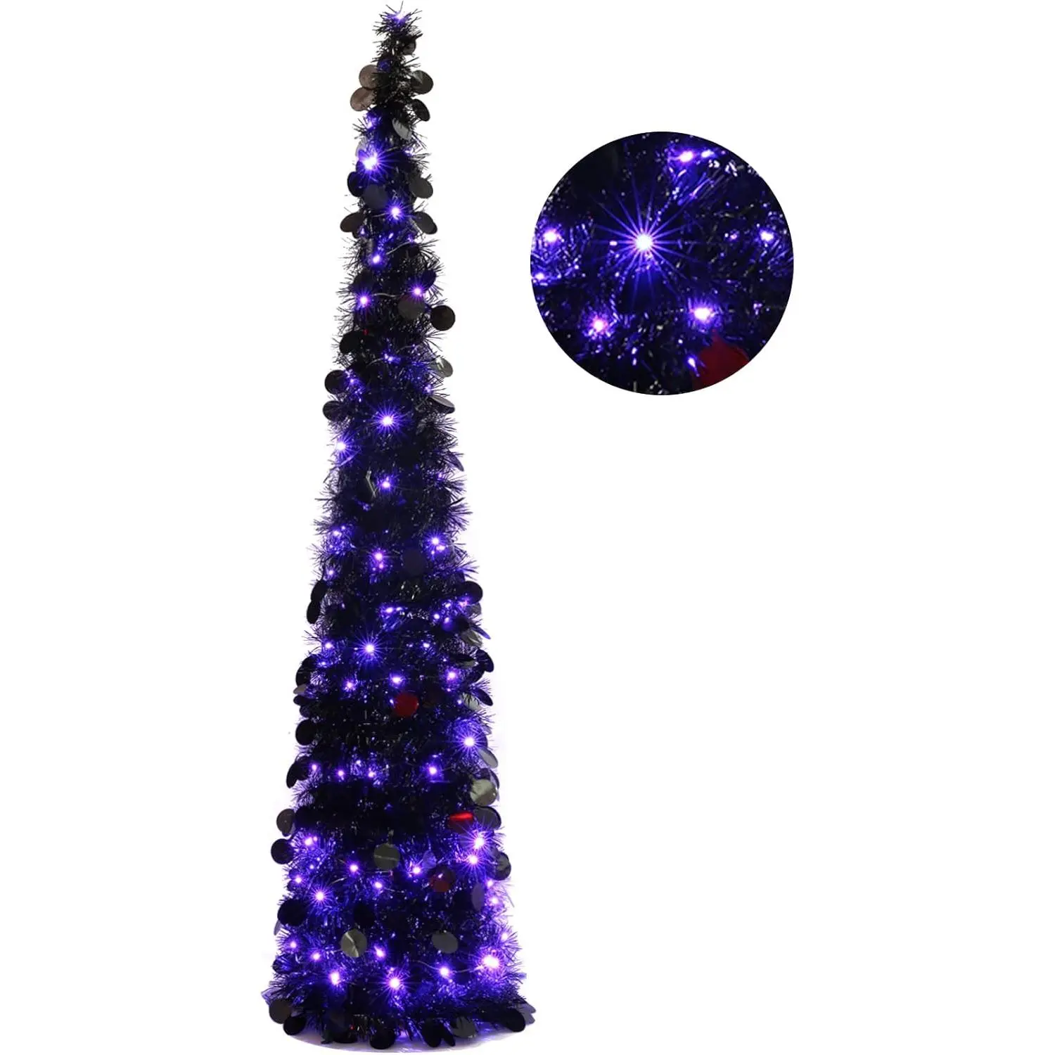 5FT Shiny Halloween Pop-Up Artificial Tree with 100 Lights, Black Festival Decoration, Gift-Ready Box for Home Holiday Decor