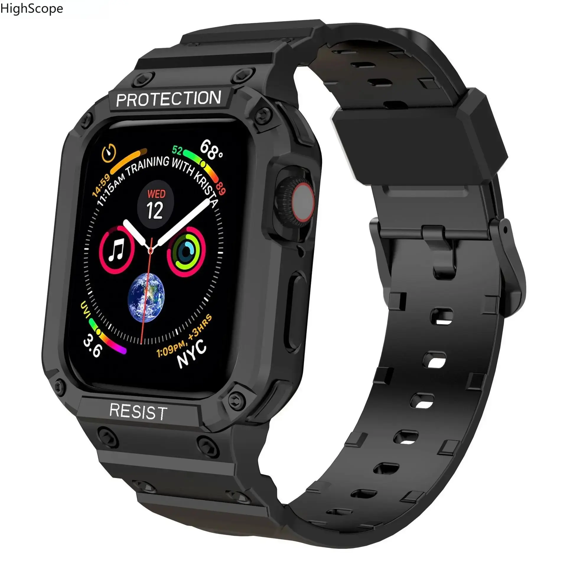 Rugged 2-in-1 TPU Case + Band for Apple Watch, Shockproof Strap for SE/Series 3-9 (38-45mm)